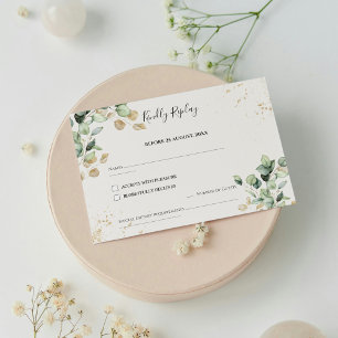 Elegant Eucalyptus Leaves & Gold Accents Wedding RSVP Card