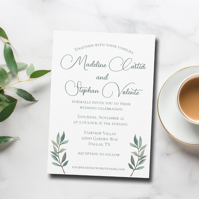 Elegant Eucalyptus Leaves Green Modern Wedding Invitation (Creator Uploaded)