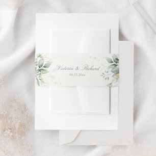 Elegant Eucalyptus Leaves Greenery Gold Wedding Invitation Belly Band