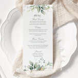 Elegant Eucalyptus Leaves Greenery Gold Wedding Menu<br><div class="desc">Beautiful wedding menu cards featuring watercolor eucalyptus and gold leaves. Perfect choice for spring and summer weddings.</div>