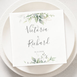 Elegant Eucalyptus Leaves Greenery Gold Wedding Napkin