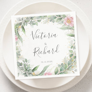 Elegant Eucalyptus Leaves Greenery Gold Wedding Napkin