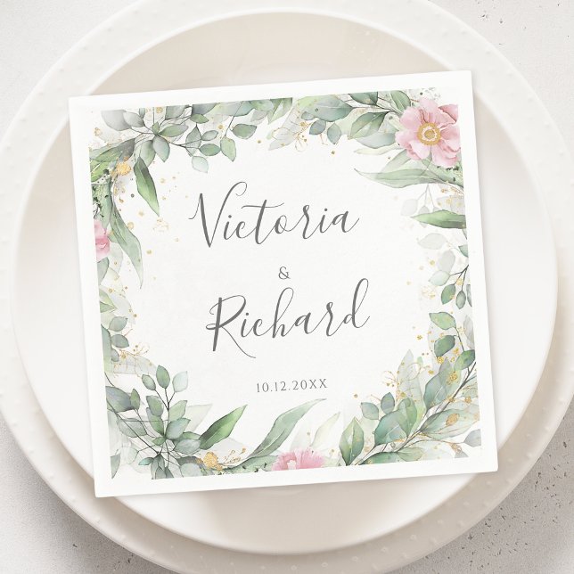 Elegant Eucalyptus Leaves Greenery Gold Wedding Napkin (Creator Uploaded)