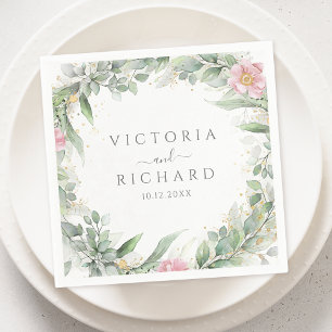 Elegant Eucalyptus Leaves Greenery Gold Wedding Napkin