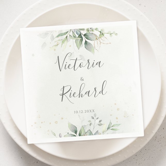 Elegant Eucalyptus Leaves Greenery Gold Wedding Napkin (Creator Uploaded)