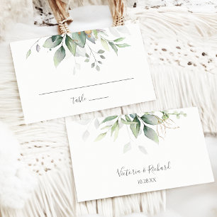 Elegant Eucalyptus Leaves Greenery Gold Wedding Place Card