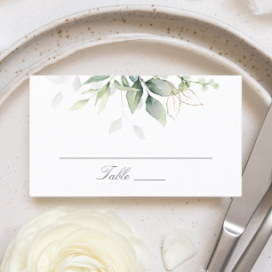 Elegant Eucalyptus Leaves Greenery Gold Wedding  Place Card