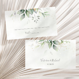 Elegant Eucalyptus Leaves Greenery Gold Wedding Place Card
