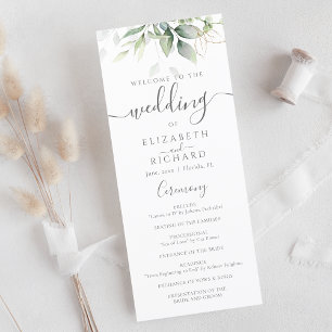 Elegant Eucalyptus Leaves Greenery Gold Wedding Program
