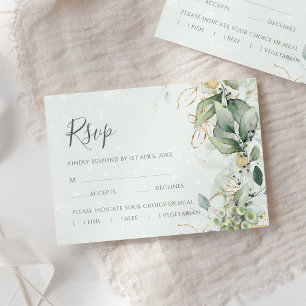 Elegant Eucalyptus Leaves Greenery Gold Wedding RSVP Card