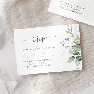 Elegant Eucalyptus Leaves Greenery Gold Wedding RSVP Card