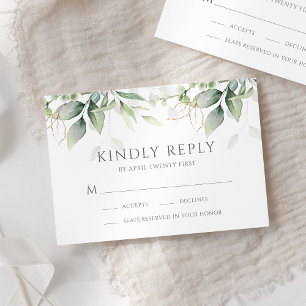 Elegant Eucalyptus Leaves Greenery Gold Wedding RSVP Card