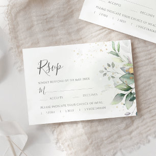 Elegant Eucalyptus Leaves Greenery Gold Wedding RSVP Card