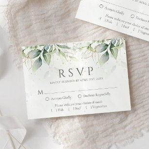 Elegant Eucalyptus Leaves Greenery Gold Wedding RSVP Card