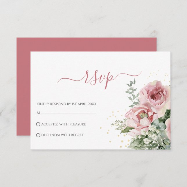 Elegant Eucalyptus Leaves Greenery Gold Wedding RSVP Card (Front/Back)