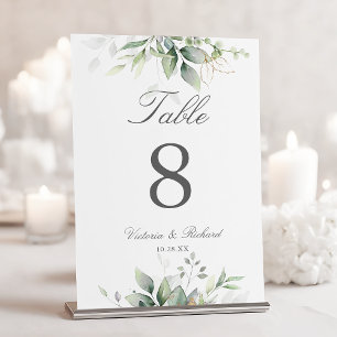 Elegant Eucalyptus Leaves Greenery Gold Wedding Table Number