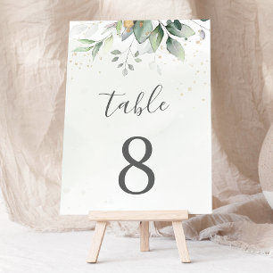Elegant Eucalyptus Leaves Greenery Gold Wedding Table Number
