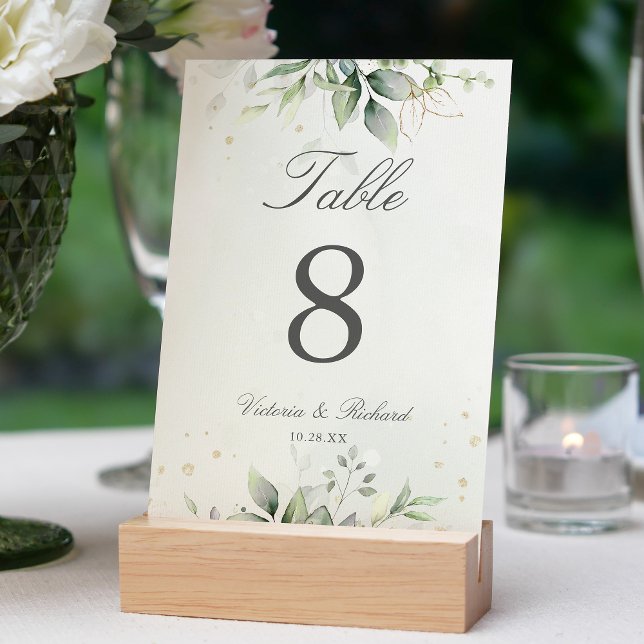 Elegant Eucalyptus Leaves Greenery Gold Wedding Table Number (Creator Uploaded)