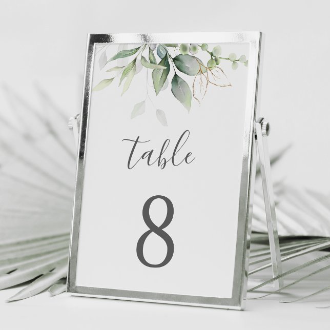 Elegant Eucalyptus Leaves Greenery Gold Wedding Table Number (Creator Uploaded)