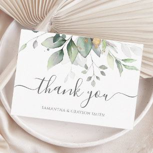 Elegant Eucalyptus Leaves Greenery Gold Wedding Thank You Card