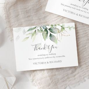 Elegant Eucalyptus Leaves Greenery Gold Wedding Thank You Card