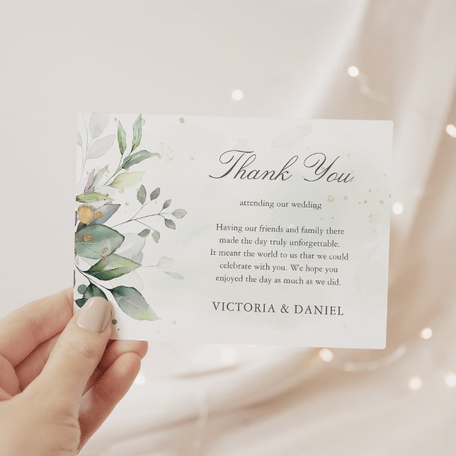 Elegant Eucalyptus Leaves Greenery Gold Wedding Thank You Card (Creator Uploaded)