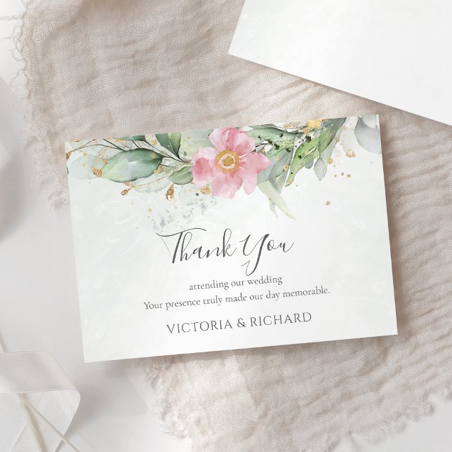 Elegant Eucalyptus Leaves Greenery Gold Wedding Thank You Card (Creator Uploaded)