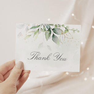 Elegant Eucalyptus Leaves Greenery Gold Wedding Thank You Card