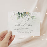 Elegant Eucalyptus Leaves Greenery Gold Wedding Thank You Card<br><div class="desc">Beautiful wedding Thank you cards featuring watercolor eucalyptus and gold leaves. Perfect choice for spring and summer weddings.</div>