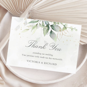 Elegant Eucalyptus Leaves Greenery Gold Wedding Thank You Card