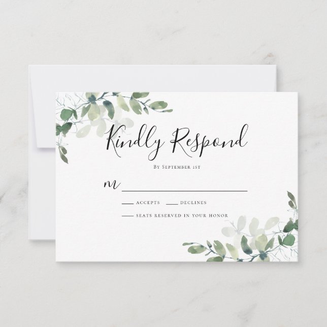 Elegant Eucalyptus Leaves Greenery Wedding RSVP Card (Front)