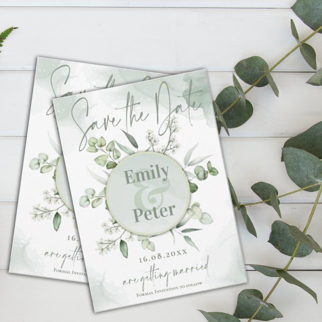 Elegant Eucalyptus Leaves Greenery Wedding Save The Date (Creator Uploaded)
