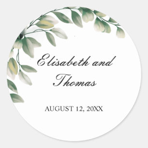 Elegant eucalyptus leaves modern wedding classic round sticker