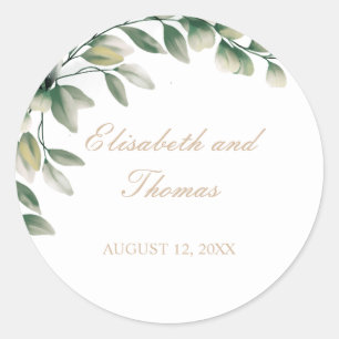 Elegant eucalyptus leaves modern wedding classic round sticker
