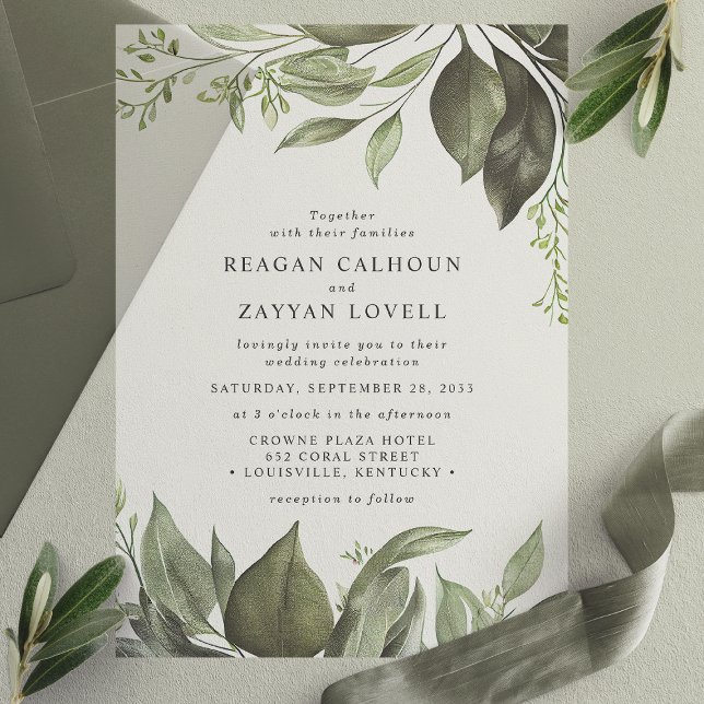 Elegant Eucalyptus Leaves Modern Wedding Vellum Invitations (Creator Uploaded)