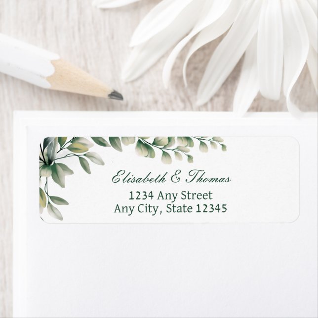 Elegant eucalyptus leaves return address label  (Insitu)