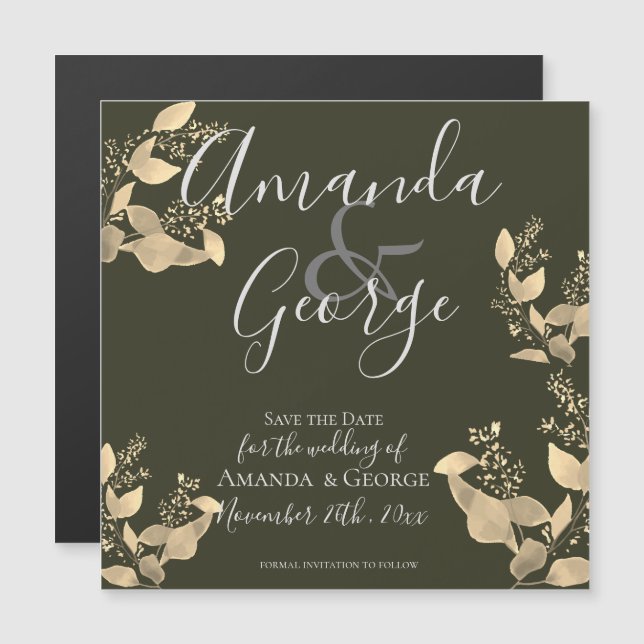 Elegant Eucalyptus Leaves Save The Date Magnetic Invitation (Front/Back)