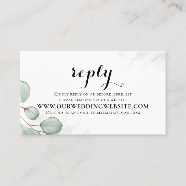 Elegant Eucalyptus Leaves Simple Via Website RSVP  Business Card (Front)