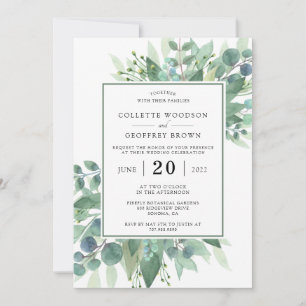 Elegant Eucalyptus Leaves Wedding Green Border Invitation