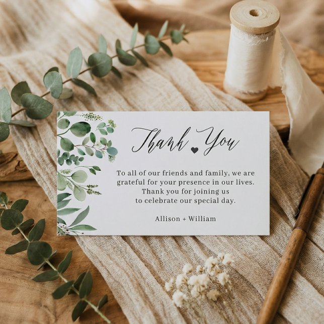 Elegant Eucalyptus Leaves Wedding Table Thank You Enclosure Card (Creator Uploaded)
