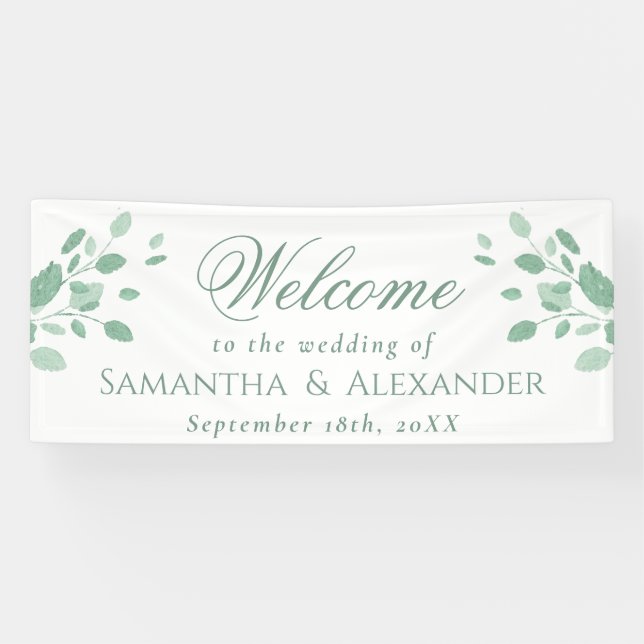 Elegant Eucalyptus Leaves Welcome Wedding   Banner (Horizontal)