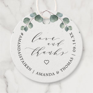 Elegant Eucalyptus Love & Thanks Monogram Favour Tags