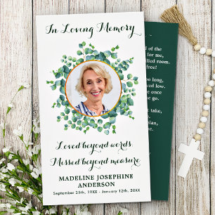 Elegant Eucalyptus Memorial Funeral Prayer Card