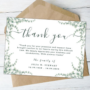 Elegant Eucalyptus Modern Funeral Thank You Note Card