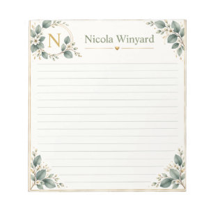 Elegant Eucalyptus Monogram Notepad Cover