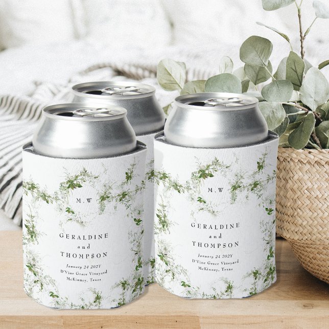 Elegant Eucalyptus Monogram Wedding Gift Can Cooler (Creator Uploaded)
