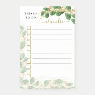 Elegant Eucalyptus Monogrammed Lined Things To Do Post-it Notes
