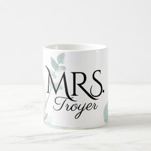 Elegant Eucalyptus Mrs. Bride Custom Wedding Coffee Mug