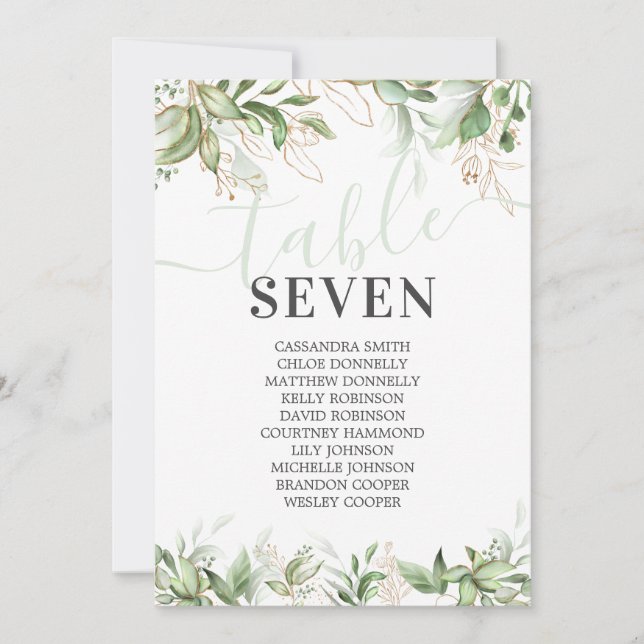 Elegant Eucalyptus Name Seating Table Numbers (Front)