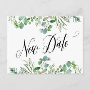 Elegant Eucalyptus New Date Postponed Wedding Postcard